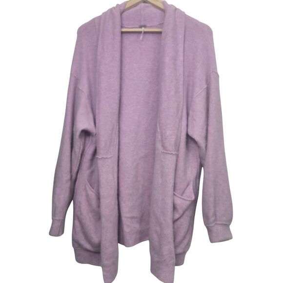 Free People Cashmere Duster Cardigan Size S Park Ave Lilac Pink Pockets Longline - Picture 3 of 9